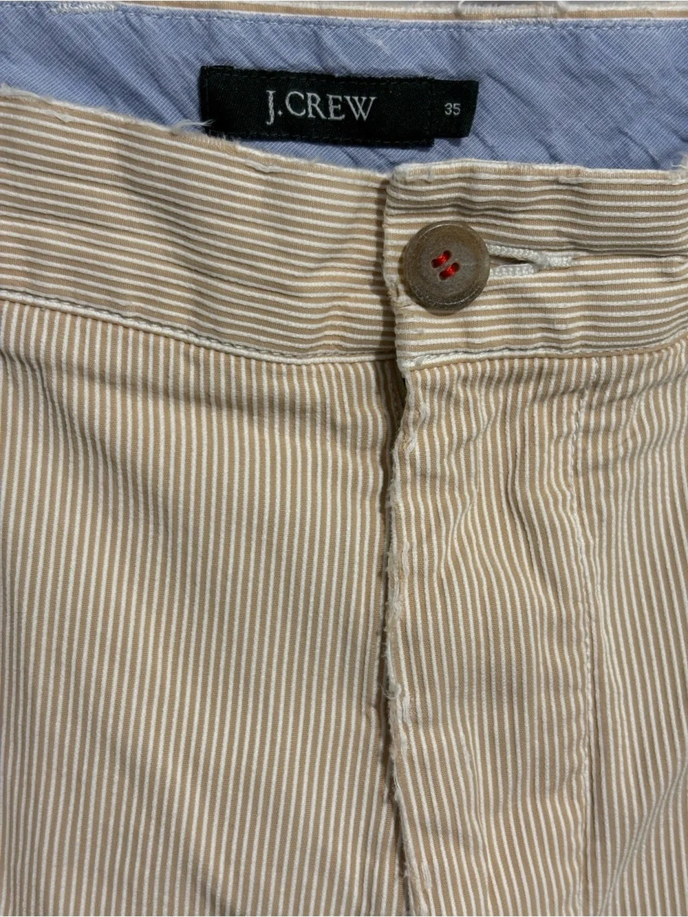 J.CREW Mens Beige White Stripe Chino Shorts Cotton Flat Front Slash Pockets
